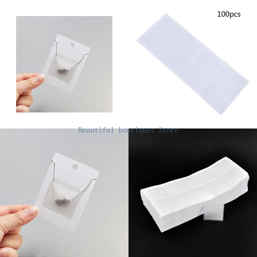 U4LF 100Pieces/Set Plastic Loose Chain Pockets Clear Chain Sleeve Self Adhesive Display Pockets Holders for Jewelry Cards