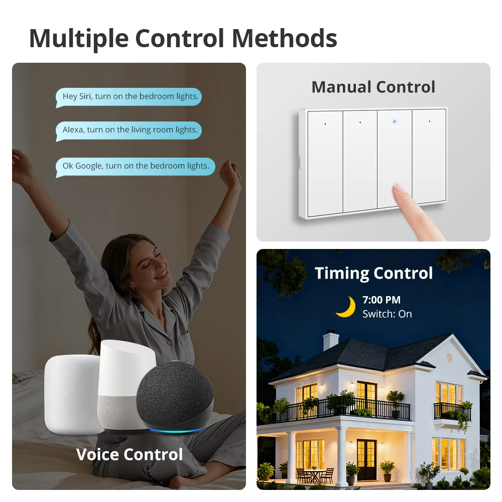 Zigbee Wall Light Switch with Neutral No Neutral 1 2 3 4 6 Gangs Interruptor Works with Tuya Smartthings Alexa Google Home