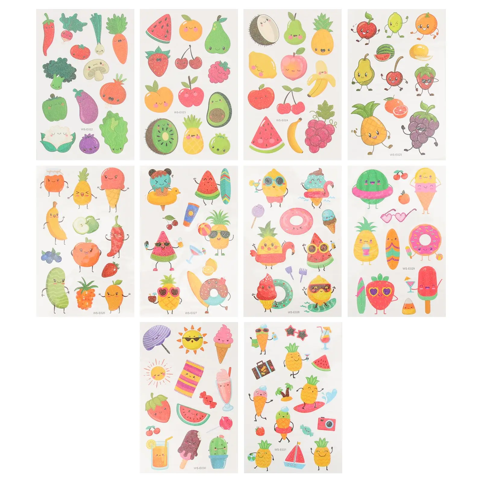 

10Sheets Body Tattoo of Different Style Fruit Pattern Tattoos Stickers For Children Cute Body Decal Temporary Tatoos Kids