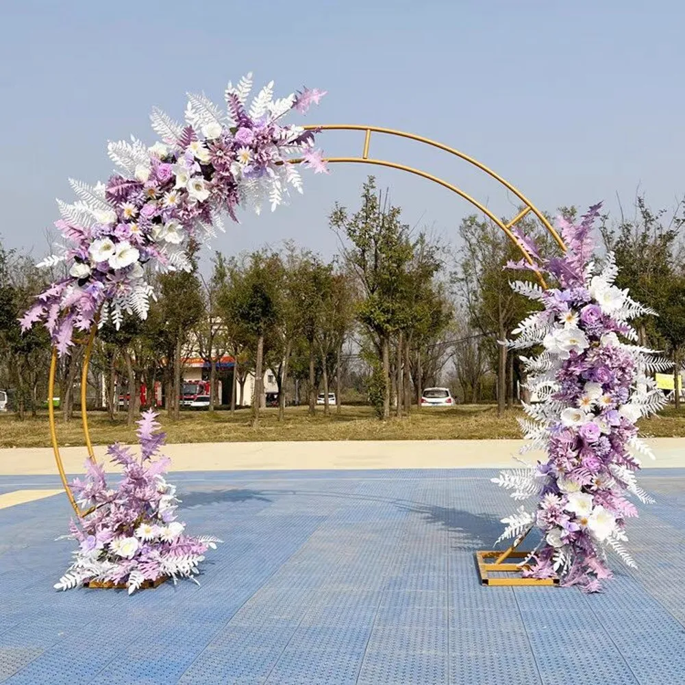 Shiny Iron Arch for Wedding, Outdoor Metal Circle Shelf, Artificial Flowers, Balloons Props Stand, Party Stage Backdrop, Frame