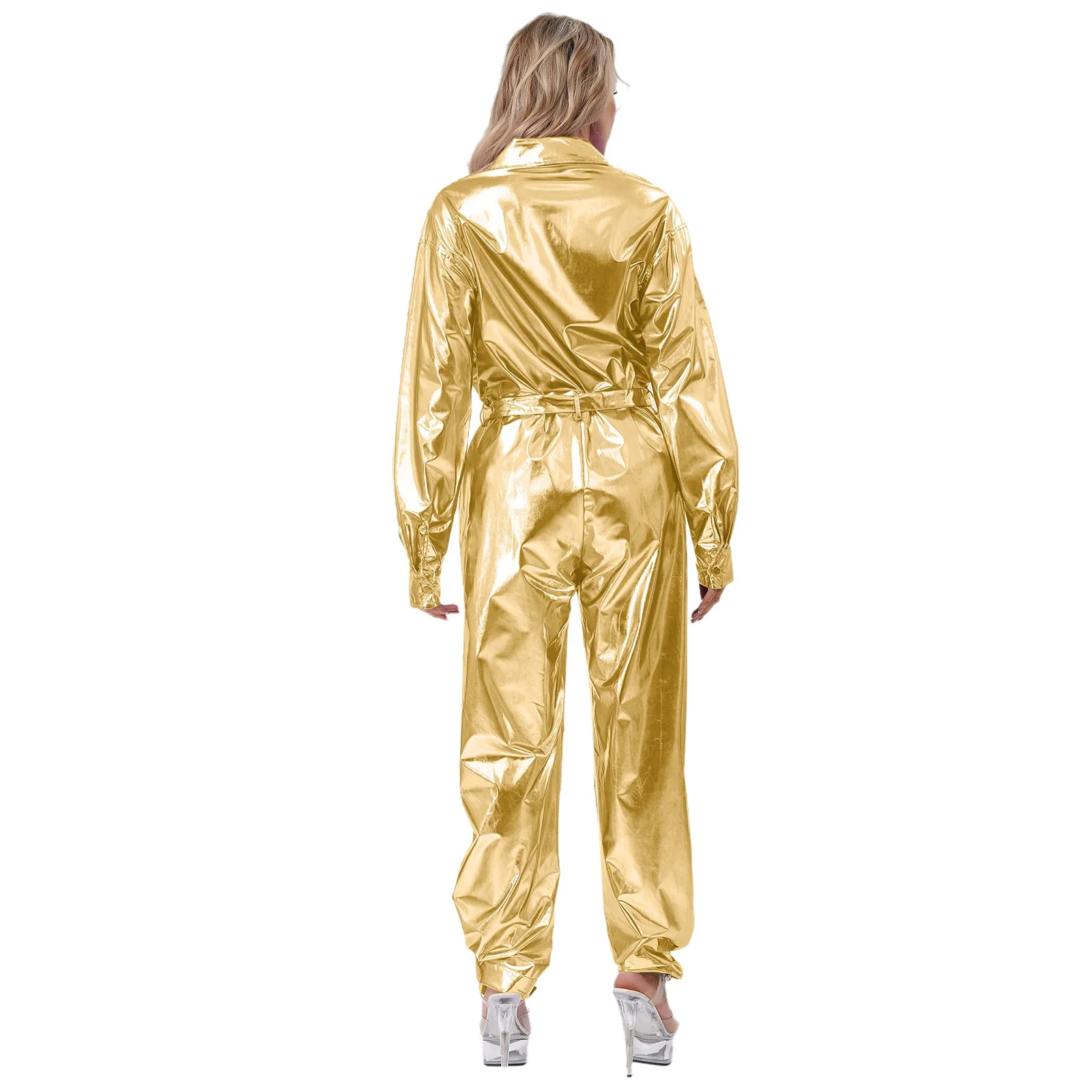 بدلة قفز نسائية لامعة عصرية لرائد الفضاء الخارجي أداء تنكري مع حزام الخصر أزياء تنكرية للهالوين #3