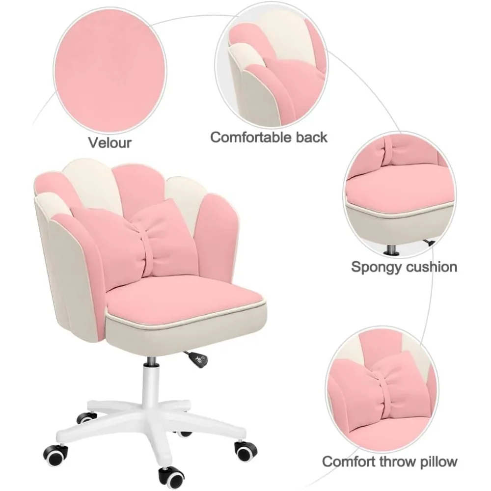 Cadeira de mesa de pétala fofa de veludo, cadeiras de borboleta para escritório em casa com almofada de arco, cadeira de maquiagem para quarto, cadeiras de tarefas de computador