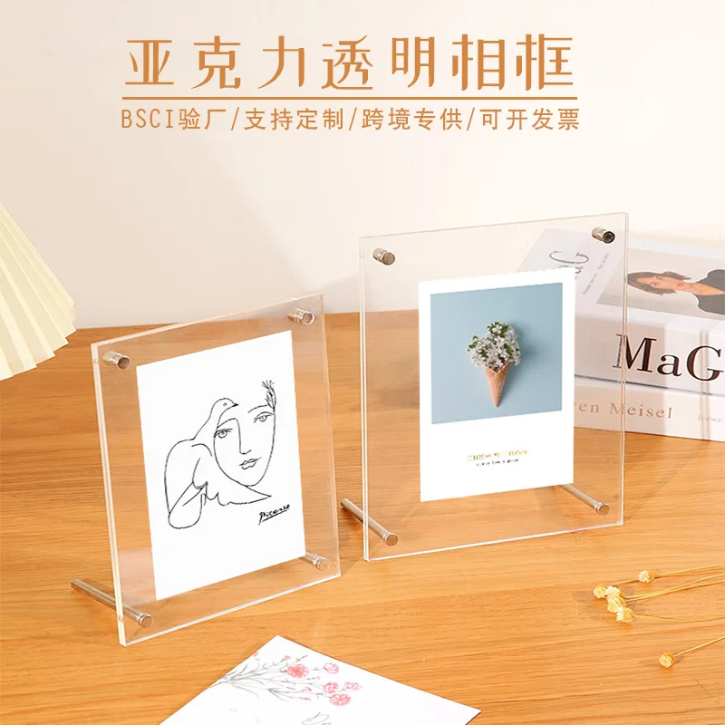 Ins Double Sided Transparent Acrylic Photo Frame Bedroom Desktop Photo Certificate Placement School Picture A4 Poster Display