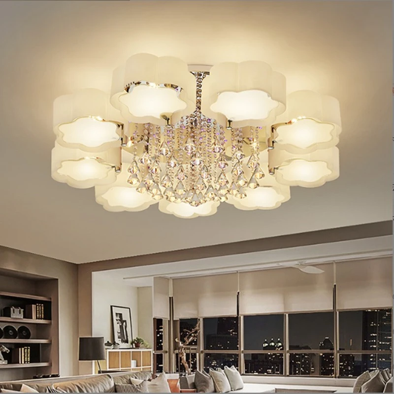 Crystal Ceiling Lamp Modern Living Room Deluxe Bedroom Study Chandelier LED Intelligent Restaurant Indoor Decoration Lamps