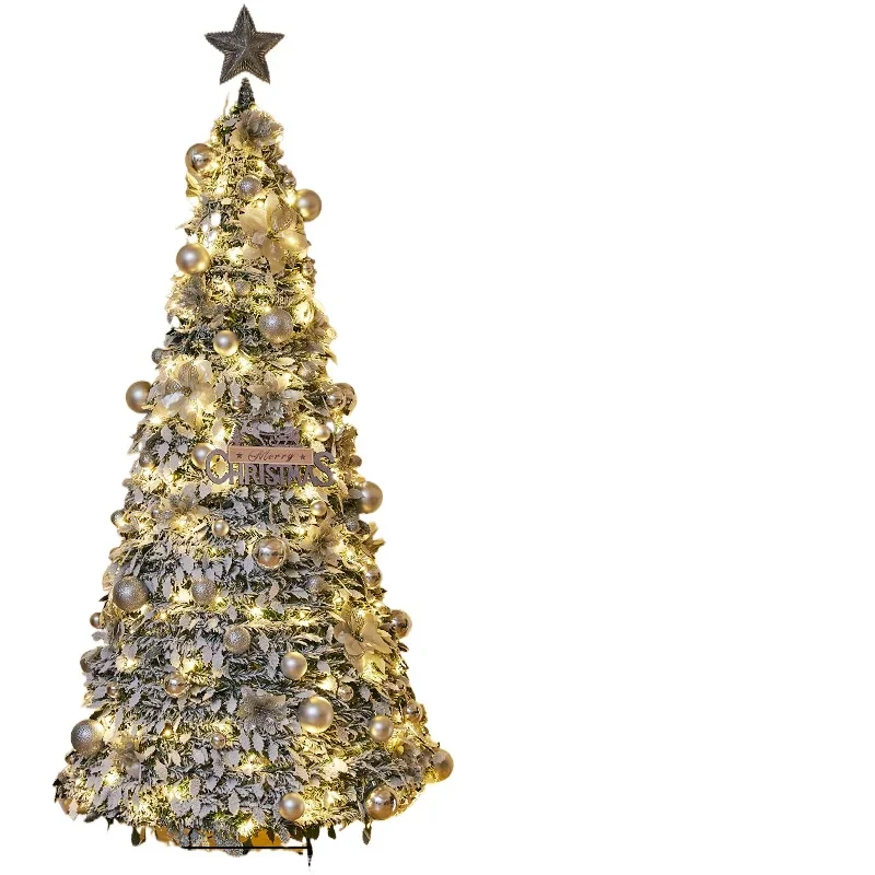

Foldable retractable red Christmas tree flocked luminous decorative tree household encrypted Christmas tree