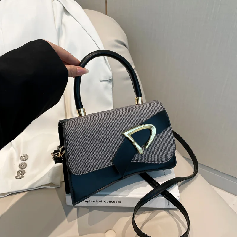 Women's Bags, Hand-held Spliced Contrasting Crossbody Bag, Fashion and Versatile Simple Casual Single Shoulder Small Square Bag