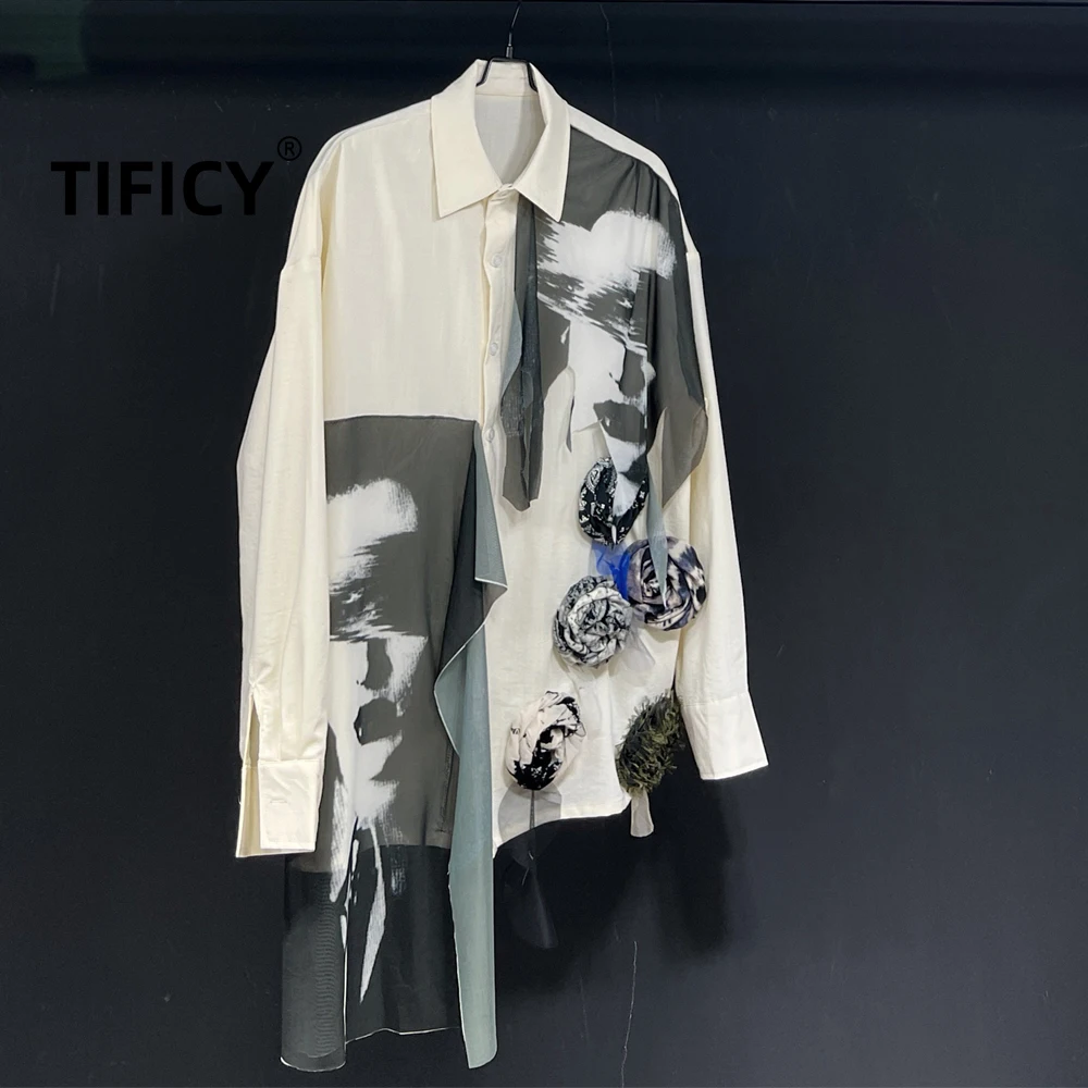 High Street Shirts Men's New Portrait Manson Printed Loose Casual Long Sleeve Shirt Men Clothing Streetwear