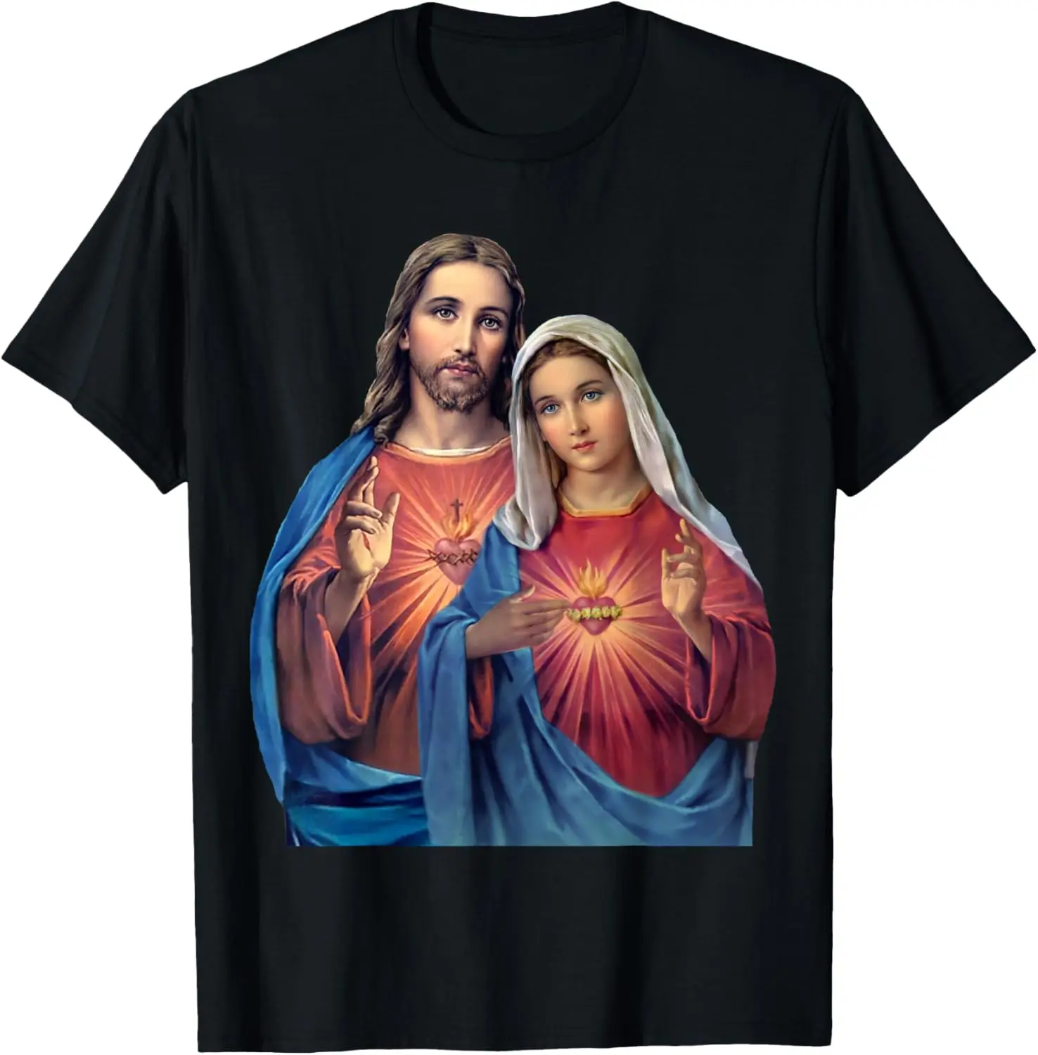 

Хлопковая футболка с графическим принтом «Священные и безупречные сердца» Иисуса и Мэри, повседневная футболка с короткими рукавами