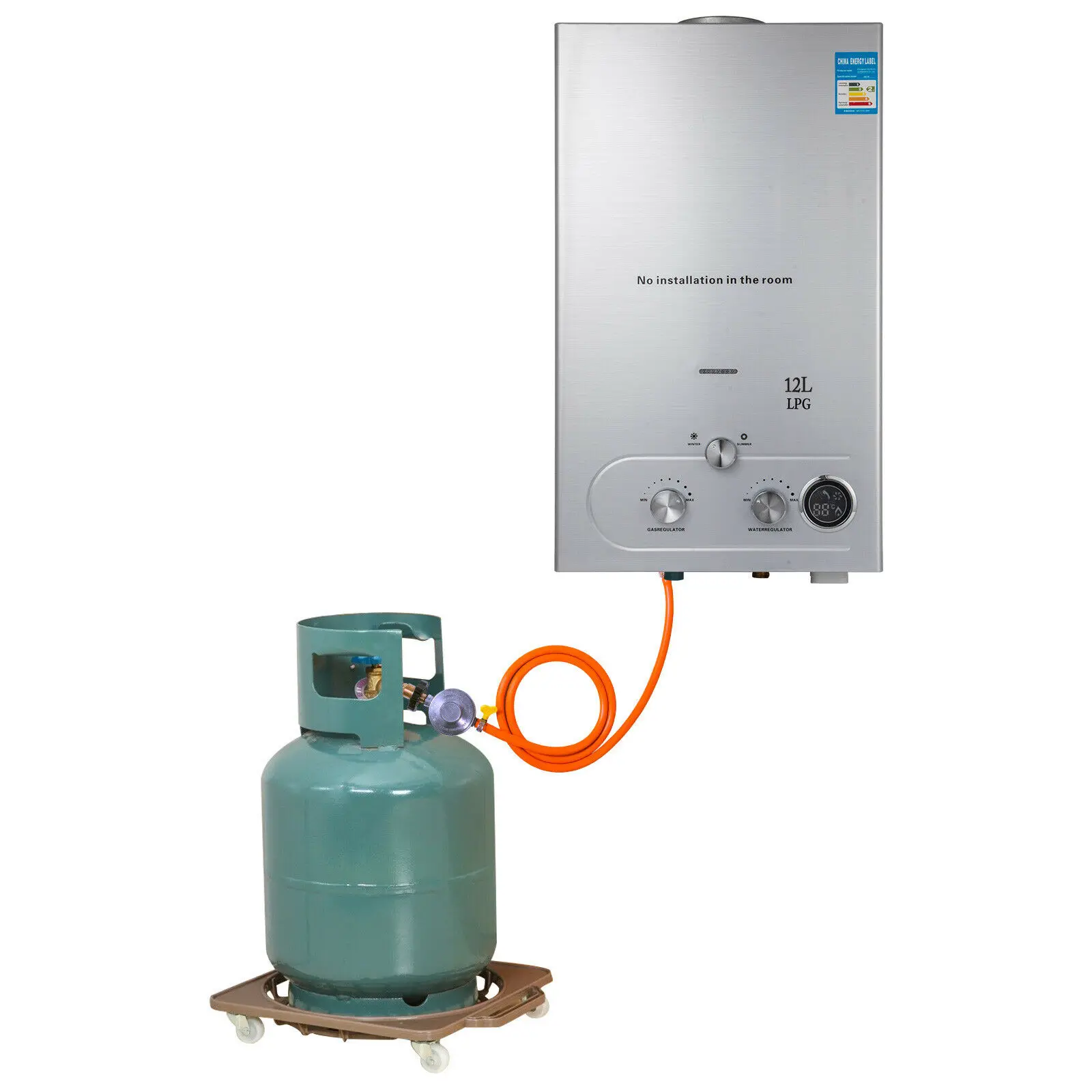 Ao ar livre de aço inoxidável 12l glp gás propano tankless imediato aquecedor de água quente caldeira com chuveiro kits