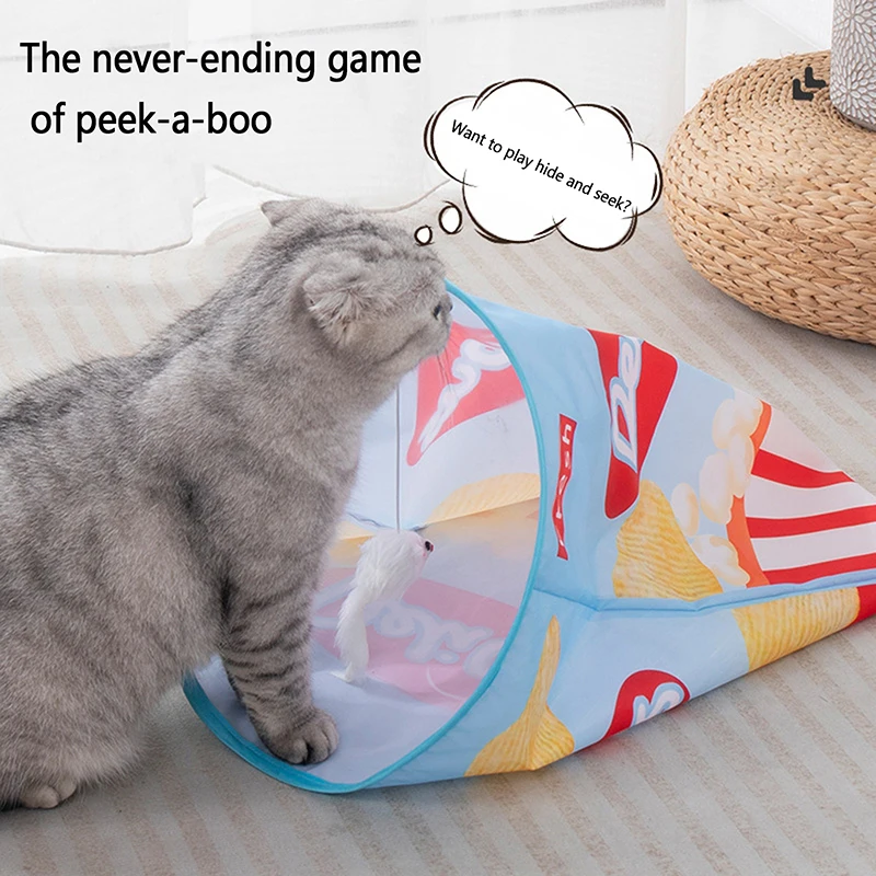 Foldable Potato Chips Cats Tunnel Pet Interactive Training Toys Kitten Funny Playing Games Supplies Pet Indoor Toy Drill Bucket