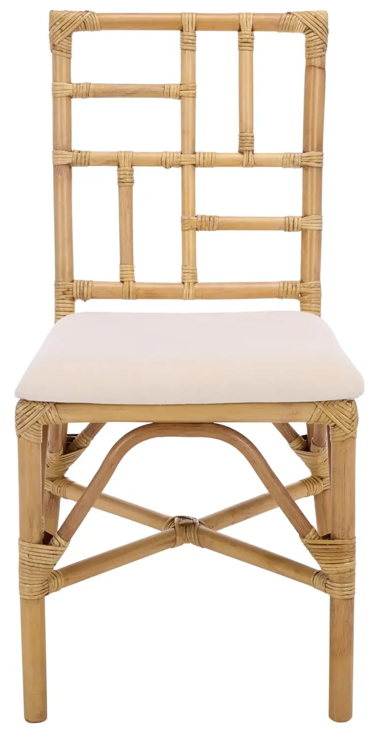 Rattan Dining Chair Set 2 Upholstered Coastal Seat Fully Assembled 17.3