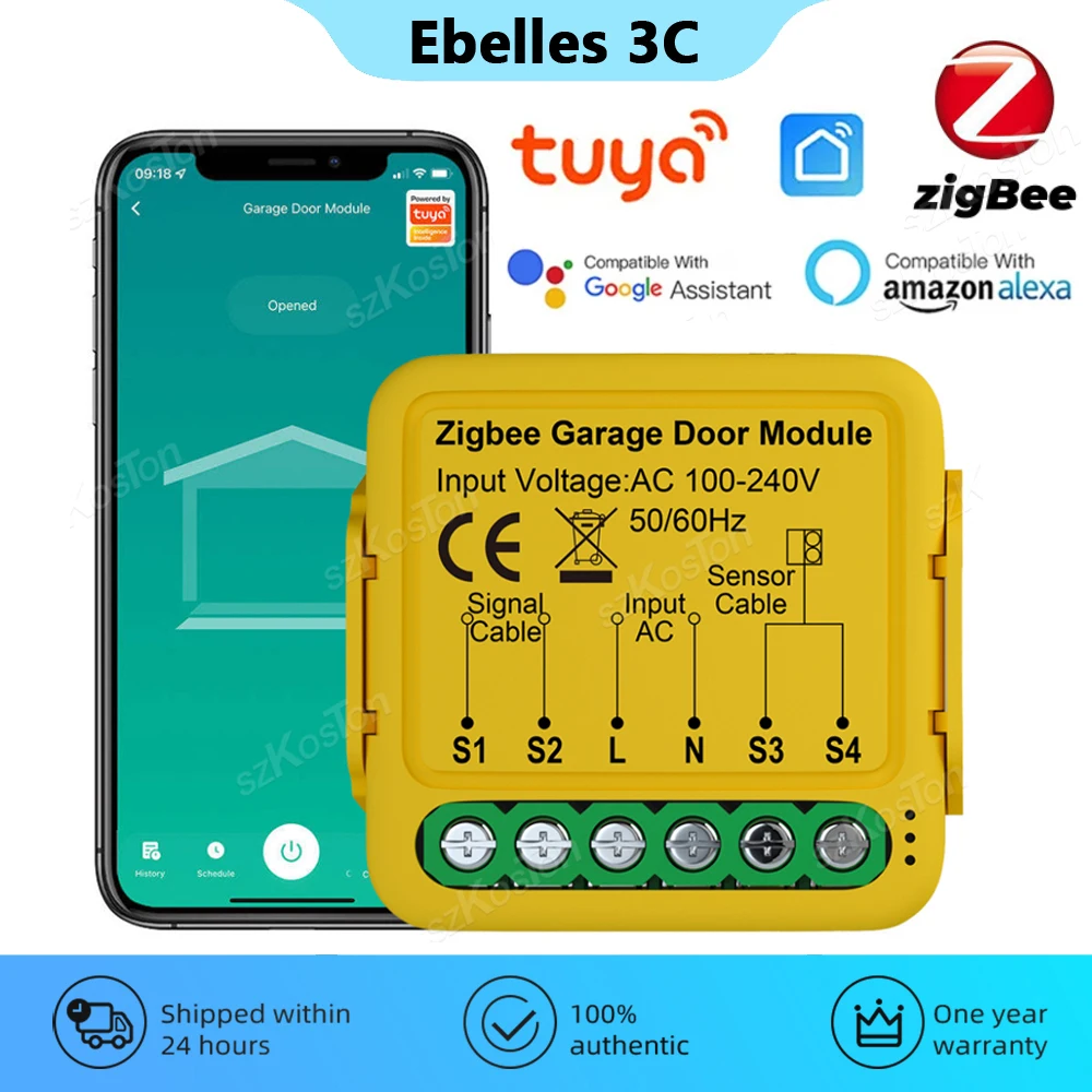 

Tuya ZigBee Garage Door Opener Controller Smart Life APP Garage Door Switch Control Works with Alexa Google Home Gateway Needed