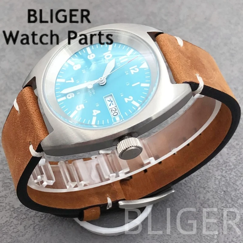 BLIGER 36 мм 39 мм мужские модные NH36A автоматические механические наручные часы из минерального стекла кожаный ремешок 100 м часы для дайвинга Pilot Lume