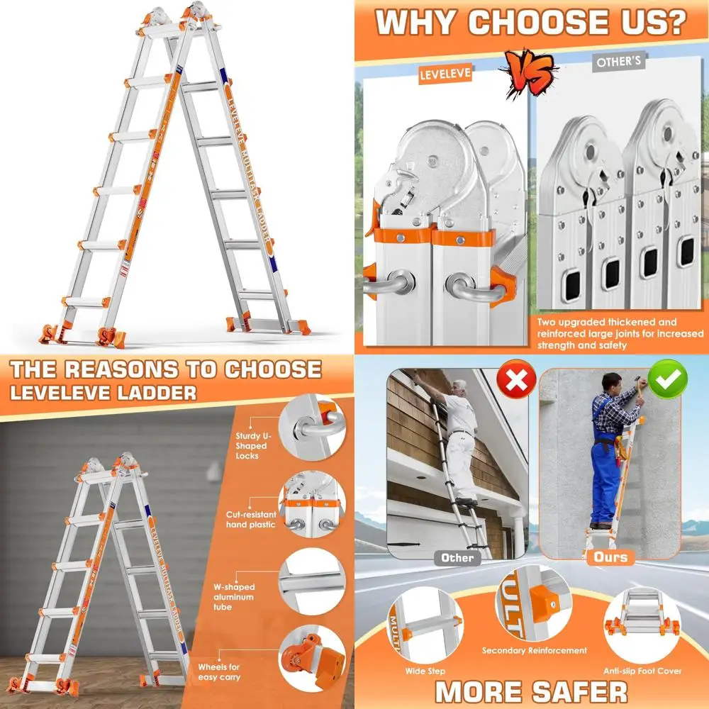 Scala telescopica con telaio ad A da 22 piedi con stabilizzatore, ruote e capacità di carico di 330 libbre per uso multiposizione