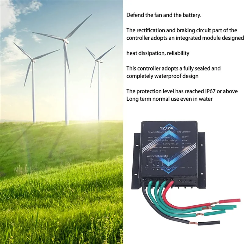 Controlador de carga de turbina eólica, 400W, 12V, 24V, Mini controlador de generador de viento, IP67, resistente al agua