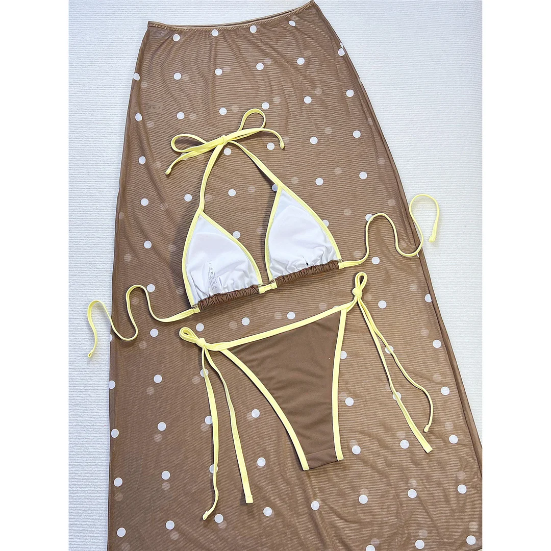 Mit Polka-Dot-Rock, Neckholder-Bikini, Damen-Badeanzug, dreiteiliges Bikini-Set, gepolsterter Badeanzug, Badebekleidung, Schwimmbekleidung V7883 – Detail 8