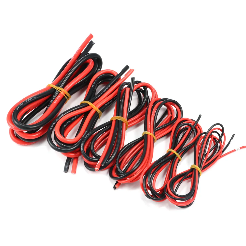 2m/lot Silicon Wire 8 10 12 14 16 18 20 22AWG Heatproof Soft Silicone Silica Gel Wire Cable (1meter Red+1meter Black)