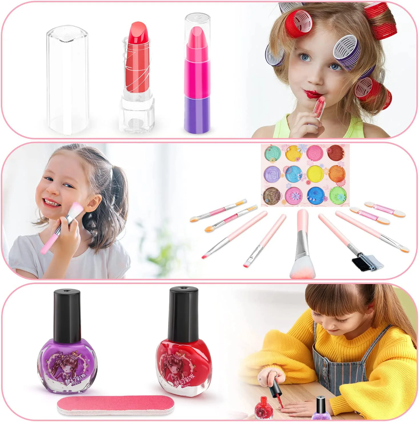 Kit de brinquedo de maquiagem infantil para meninas, conjunto de maquiagem lavável com estojo cosmético real para menina, conjunto de beleza de maquiagem para brincar de fingir