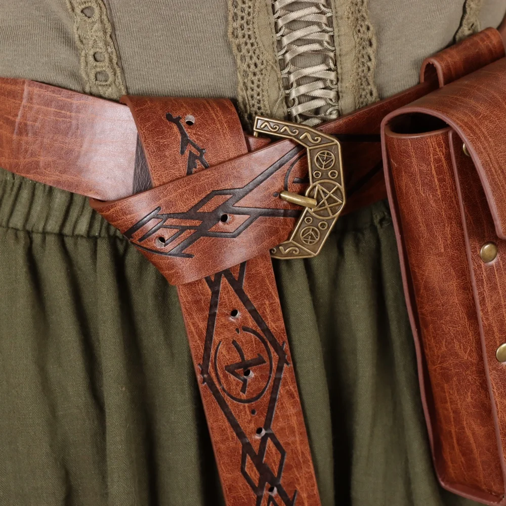 مجموعة حقائب بحزام من العصور الوسطى، حقيبة كروس بإبزيم فايكنغ، إكسسوار تنكري من الجلد الصناعي #4