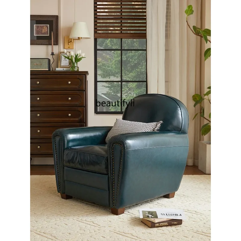 

A44 Американский Ретро Первый Слой Коровьей Кожи Одиночный Кофейня Кожаный Диван Домашний Балкон Досуг