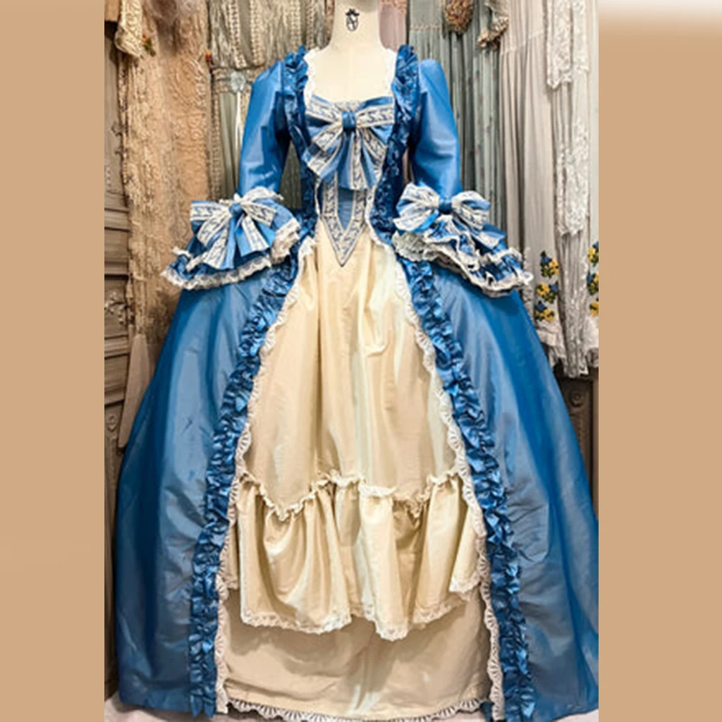 1770s French Queen Marie Antoinette Cosplay Costume Ball Gown Rococo Baroque Period Cotume Blue Dress Custom Made