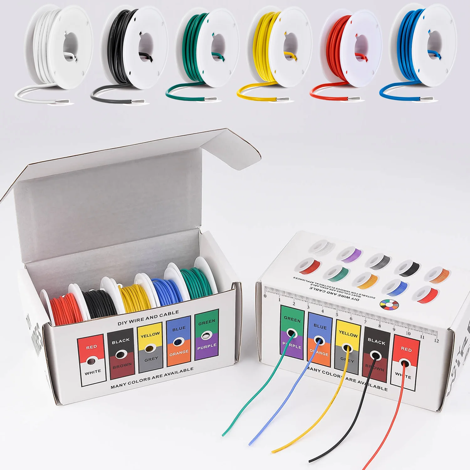 26 AWG Stranded Silicone Electric Wire 26 Gauge Tinned Copper Wires Flexible Electrical Hookup Wire Kit 6 Colors 32.8ft/10m Each