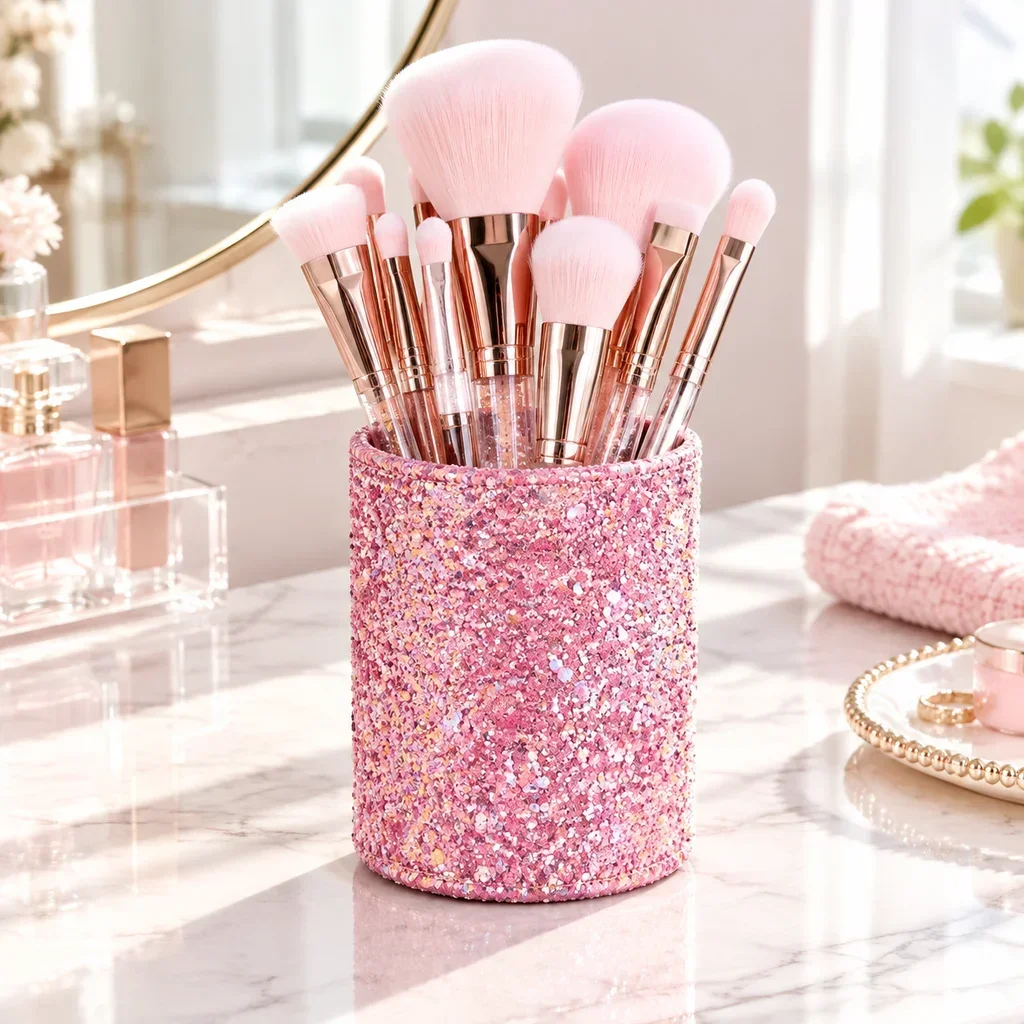 Sparkling Makeup Brush Bucket Cosmetic Storage Pen Box Desktop Pencil Vase Comb Lipstick Brush Container Storage Box Container