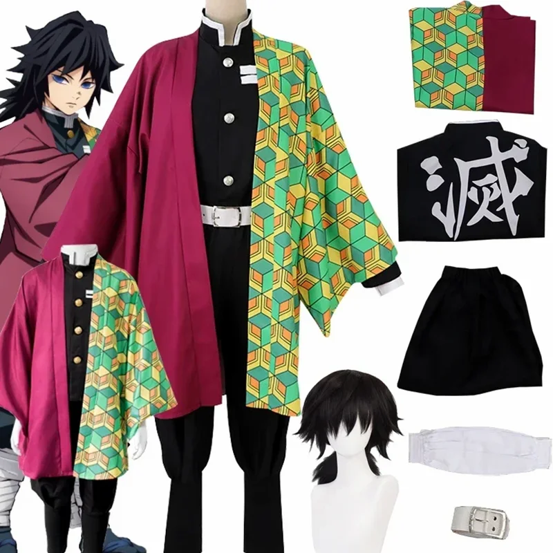 Anime Demon Slayer Cosplay fantasia para homens, Bilibili, Kimetsu No Yaiba, Tomioka Giyuu, Kimono Uniforme, Halloween, Festa de Carnaval