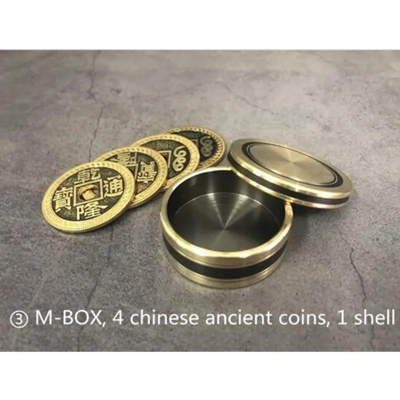 M-BOX (Morgan Size) (4 Chinese Ancient Coins+1 Shell) Magic Tricks Coin Appear Vanish Magia Magician Close Up Illusions Funny