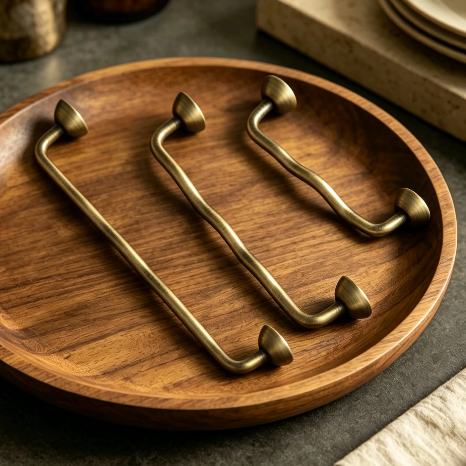 Goo-Ki Solid Brass Cabinet Pulls Brushed Antique Brass Wavy Curved Drawer Handles&Knobs High-end Retro and Silver Drawer Pulls
