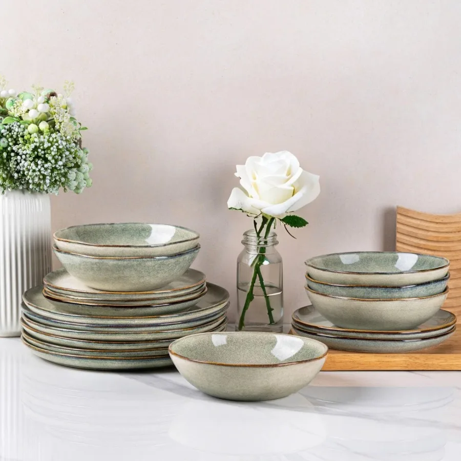 

Handmade Ceramic Dinnerware Set with Reactive Glaze for Everyday Dining and Special Occasions Highly Scratch Resistant Stonewar