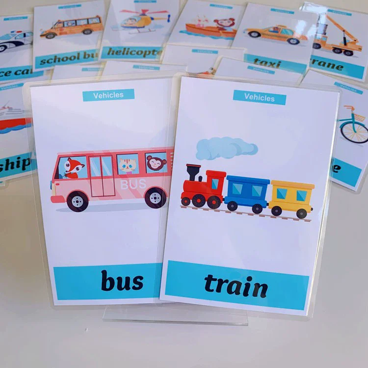 38pcs English Vocabulary Flashcards for Transportation 8x11cm Durable English teaching aids for kindergarten children's enlight