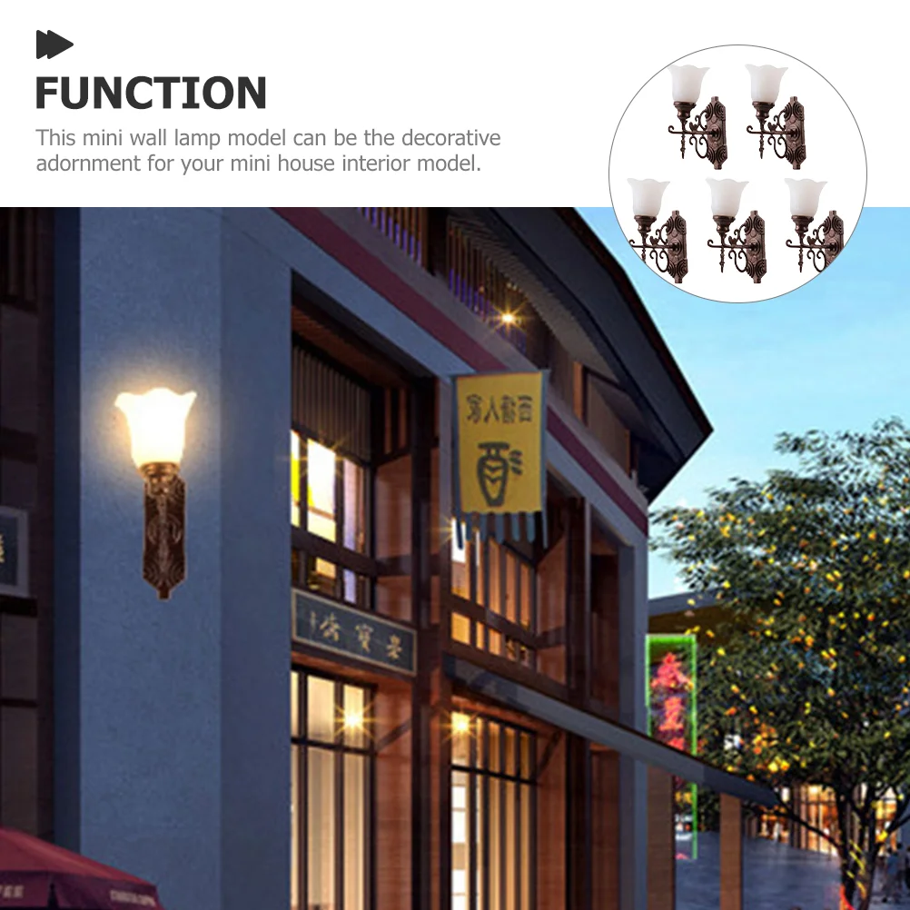5 pçs mini casa lâmpada de parede modelos lâmpadas de parede em miniatura mini simulação lâmpadas de parede luzes em miniatura estatuetas para artesanato