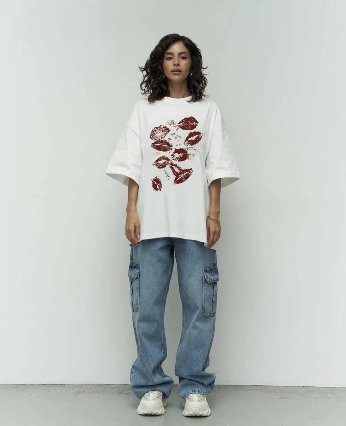 Trendy Y2k Street American Sexy Lips Printed T-shirt Summer Ins Women Cotton Soft Sleeves Oversized Retro Personality Gothic Top