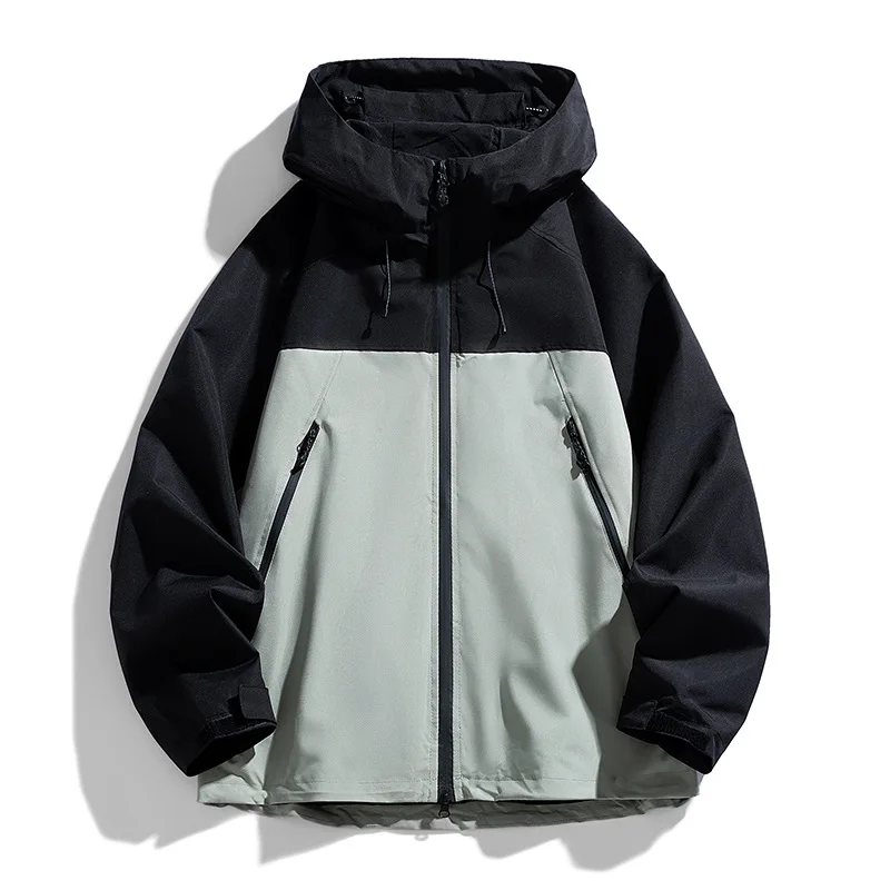 

Spring Men's Jacket Windproof Snow Mountain Ski Tooling Jacket Casual Loose Hooded Zipper Color Blocking Designs Couple Coats