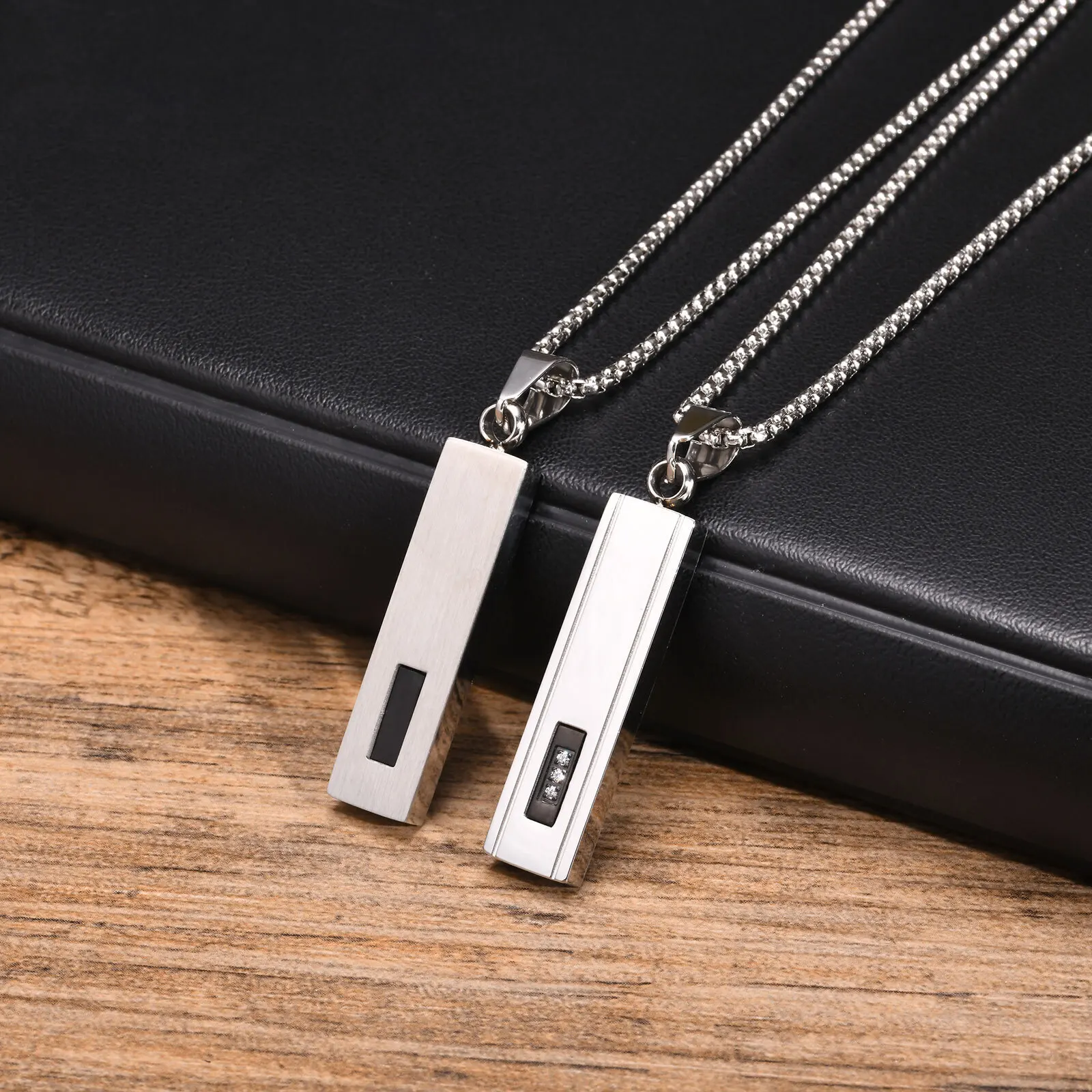 Vnox Geometric Vertical Bar Necklaces For Men Boys, Stainless Steel 3D Pillar Pendant With Box Chain, Christmas Gift To Dad Son image 6