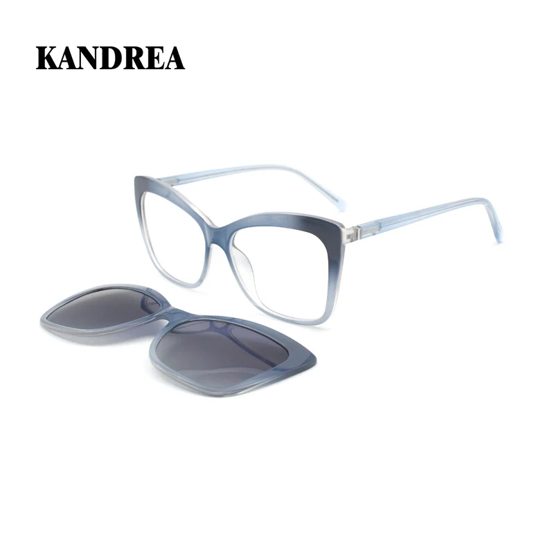 

KANDREA 2 In 1 Vintage Cateye Magnetic Clip on Polarized Sunglasses Women Brand Design Glasses Optical Myopia Eyewear 68812