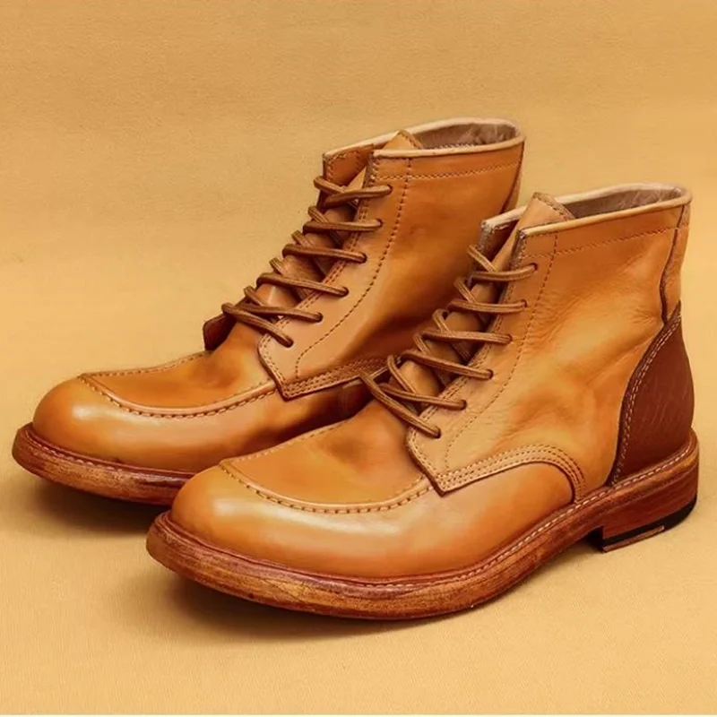 High Quality Goodyear Leather Boots Men's Genuine Leather Ankle Boot Man Cowhide Lace-up Boots Hiking shoes Walking Boots