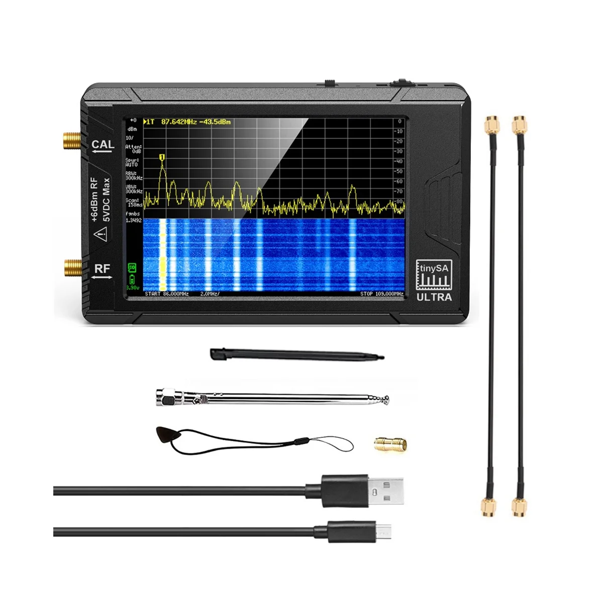 Imagem -05 - Analisador de Espectro Portátil com Bateria Tinysa Ultra Display 100khz a 53 Ghz Cartão de 32gb Novo