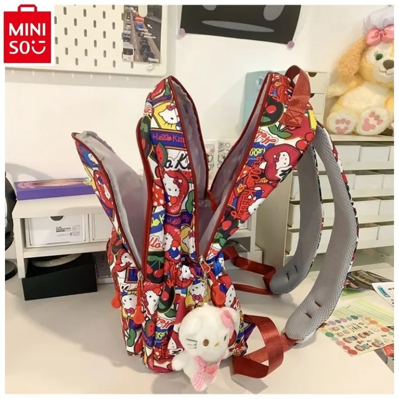 MINISO, новинка 2024, вместительный нейлоновый рюкзак Hello Kitty высокого качества, Студенческая сумка для хранения с мультяшным принтом