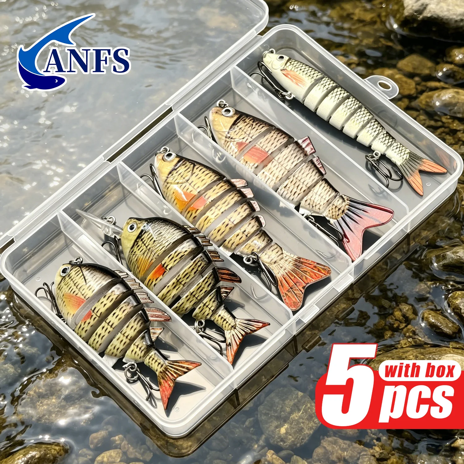 ANFS Angelköder-Set mit 5 Stück, mehrteilige Schwimmköder, lebensechte, langsam sinkende Kunstköder für Barsch, Forelle, Barsch