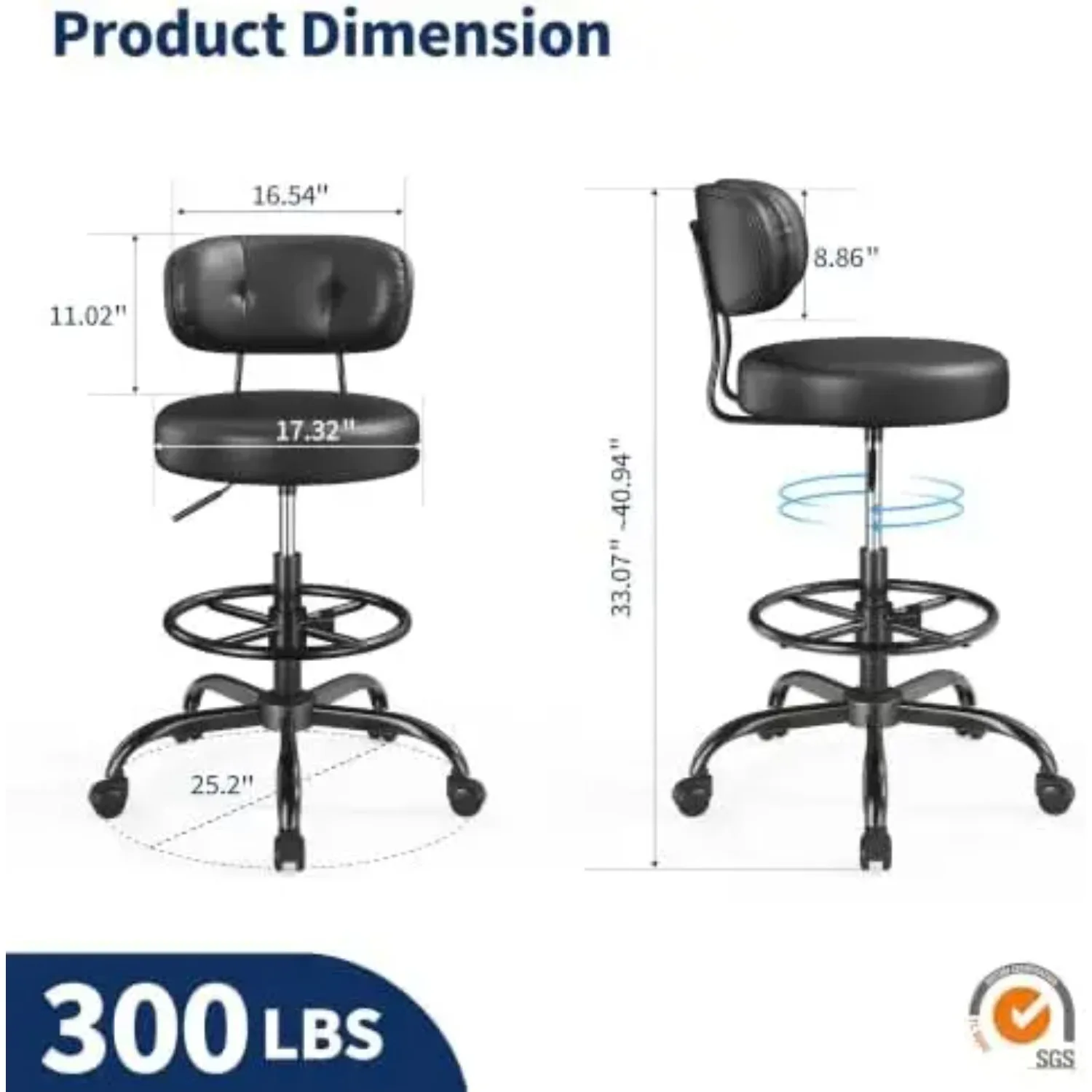 Drafting Chair with Dual-Layer Back & 17.32