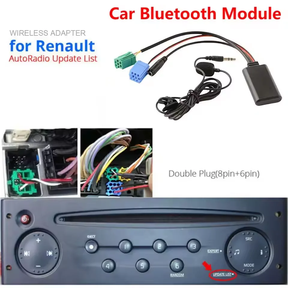 Car Bluetooth Module AUX Cable Adapter MIC Radio Stereo Handfree Mobile Phone Free Calling Adapter for Renault Update List Radio