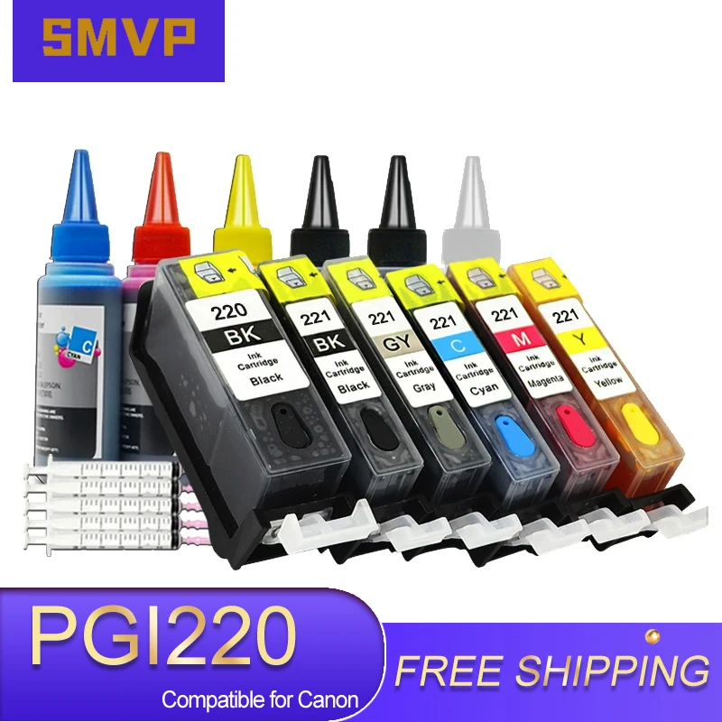 refillable Ink cartridge PGI220 CLI221 with chip for canon MP640 MP620 MP560 MX870 MX860 printer PGI-220