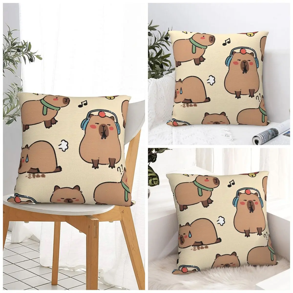 

Cute Capybara Pillow Cover Polyester Pillow Case Cushion Cover Funny Printed Pillowcases For Chair Sofa Home Decoration