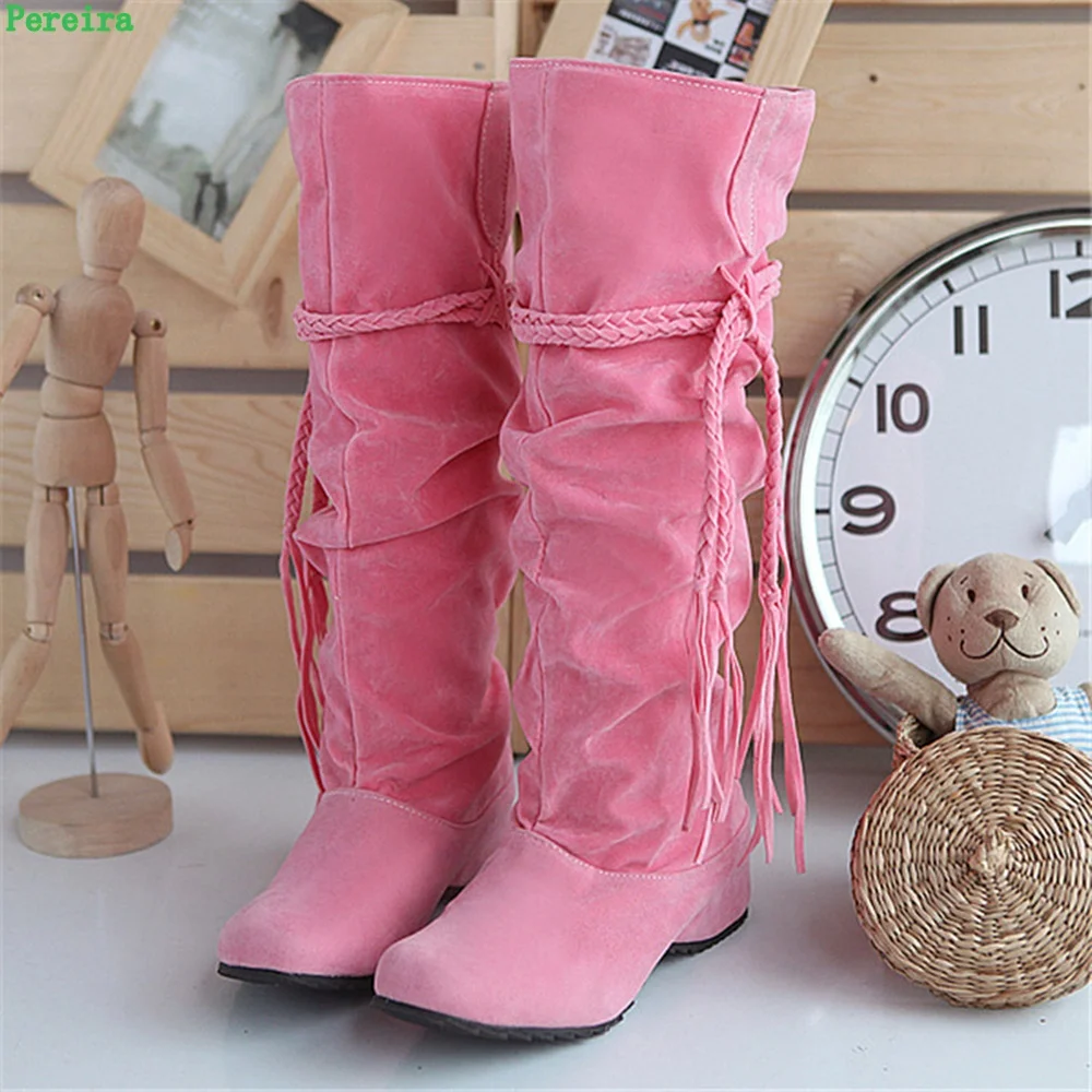 

Pink Braided Rope Tassel Boots Women's 2024 Winter New Arrival Solid Round Toe 35-43 Size Sexy Fashion Show Party Flat Shoes