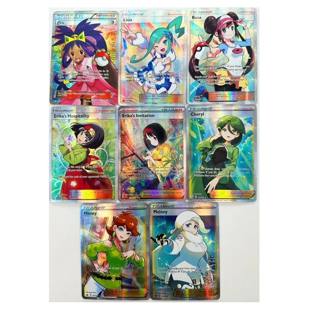 DIY Pokémon PTCG English Rosa Melony Refractive Flash Card 8PCS Anime Peripheral Game Collection Card Holiday Gift