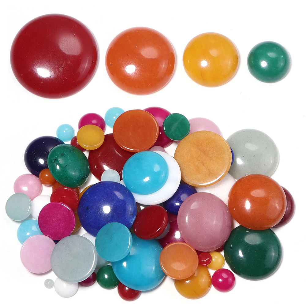 5-10pcs/lot Natural Stone Cabochons Colorful Round Flatback Jade Beads For Jewelry Making DIY Necklace Pendant Ring Accessories