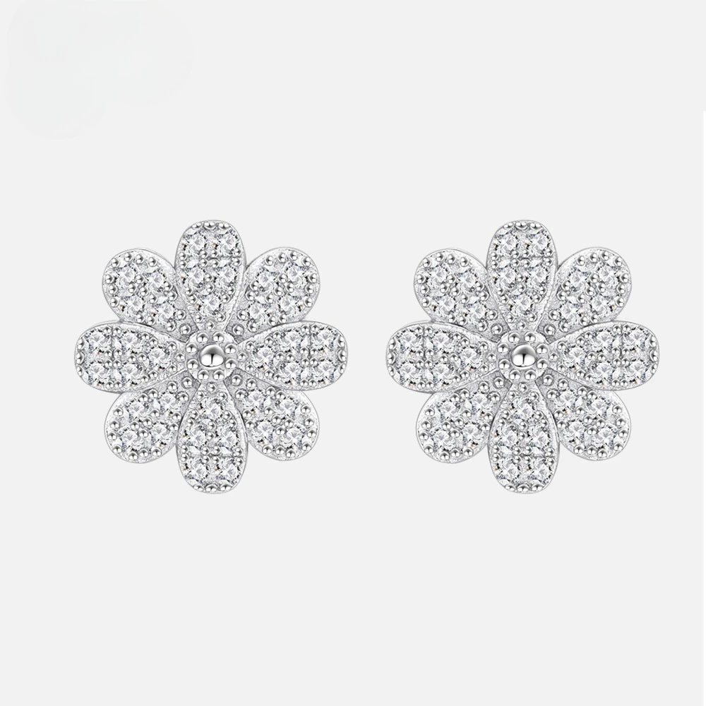 

New silver S925 small daisy full diamond earrings for women, trendy and high-end temperament earrings, wedding jewelry