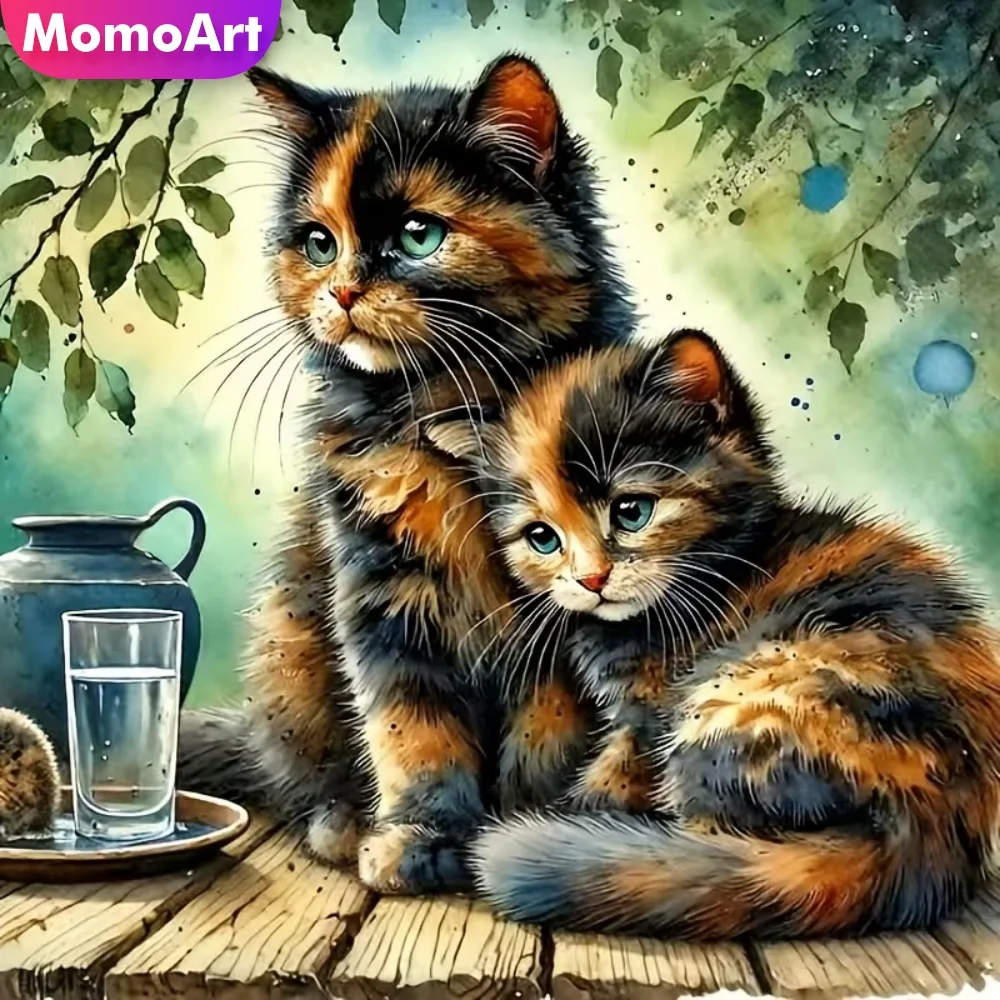 Momoart Katzen-Diamantmosaik Tiermotiv Neuerscheinung Vollquadratische und Runde Diamantmalerei DIY Stickerei Heim Schlafzimmer Wandkunst